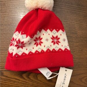 Janie and Jack Festive Red Knit Hat with Snowflakes
